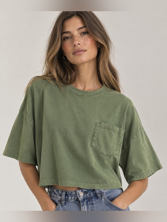 SO Tops - SO Women’s boxy Shortsleeve crewneck crop T-shirt oversized large green